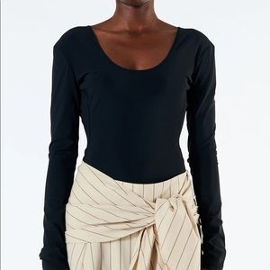 tibi stretch scoop neck bodysuit black size small